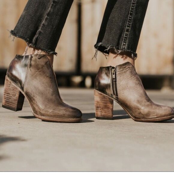 Freebird by Steven Darius Distressed Leather Stacked Heel Bootie | Size 8 - Picture 1 of 10